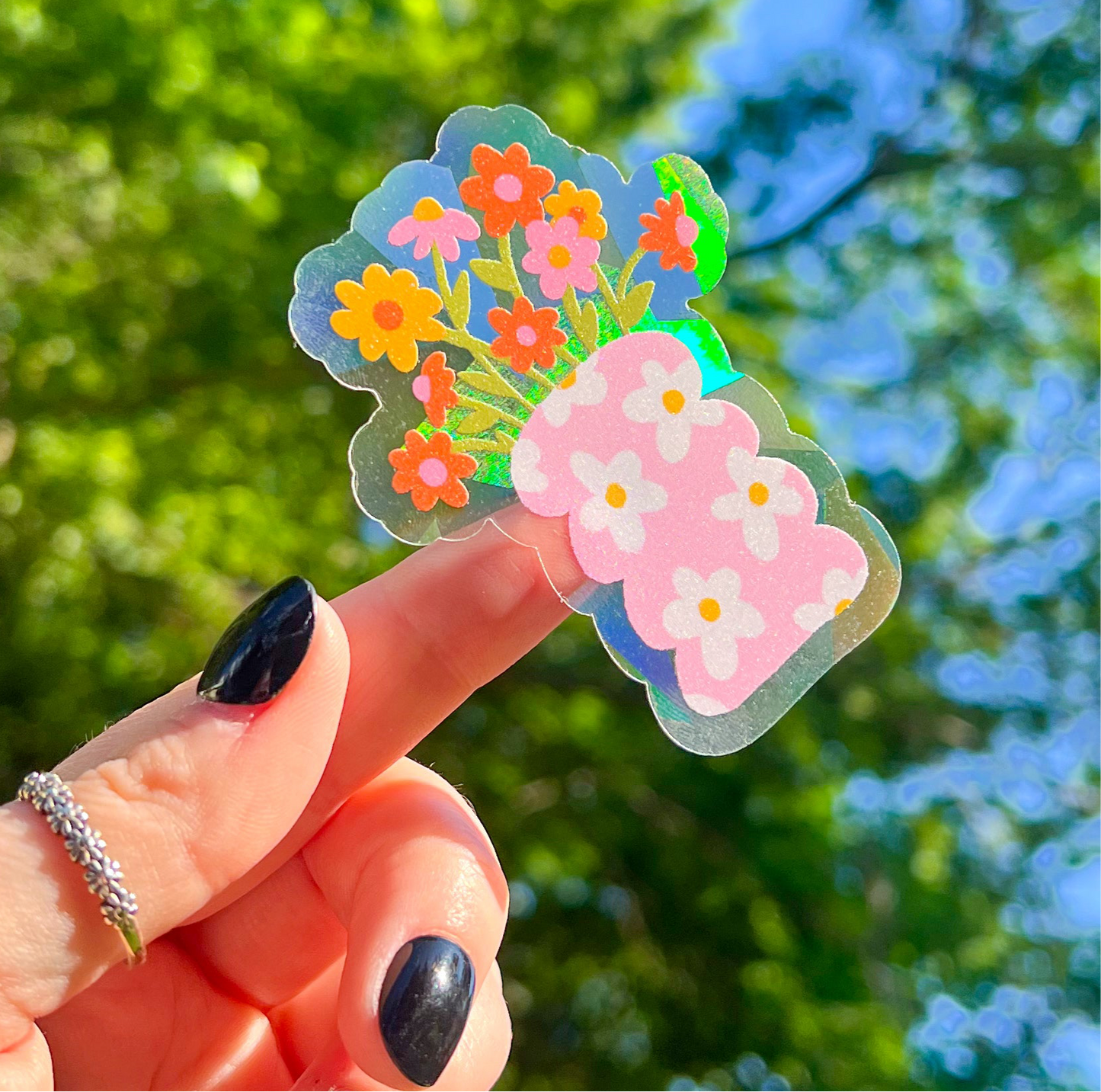 Happy Vase of Flowers Suncatcher 3" Decal