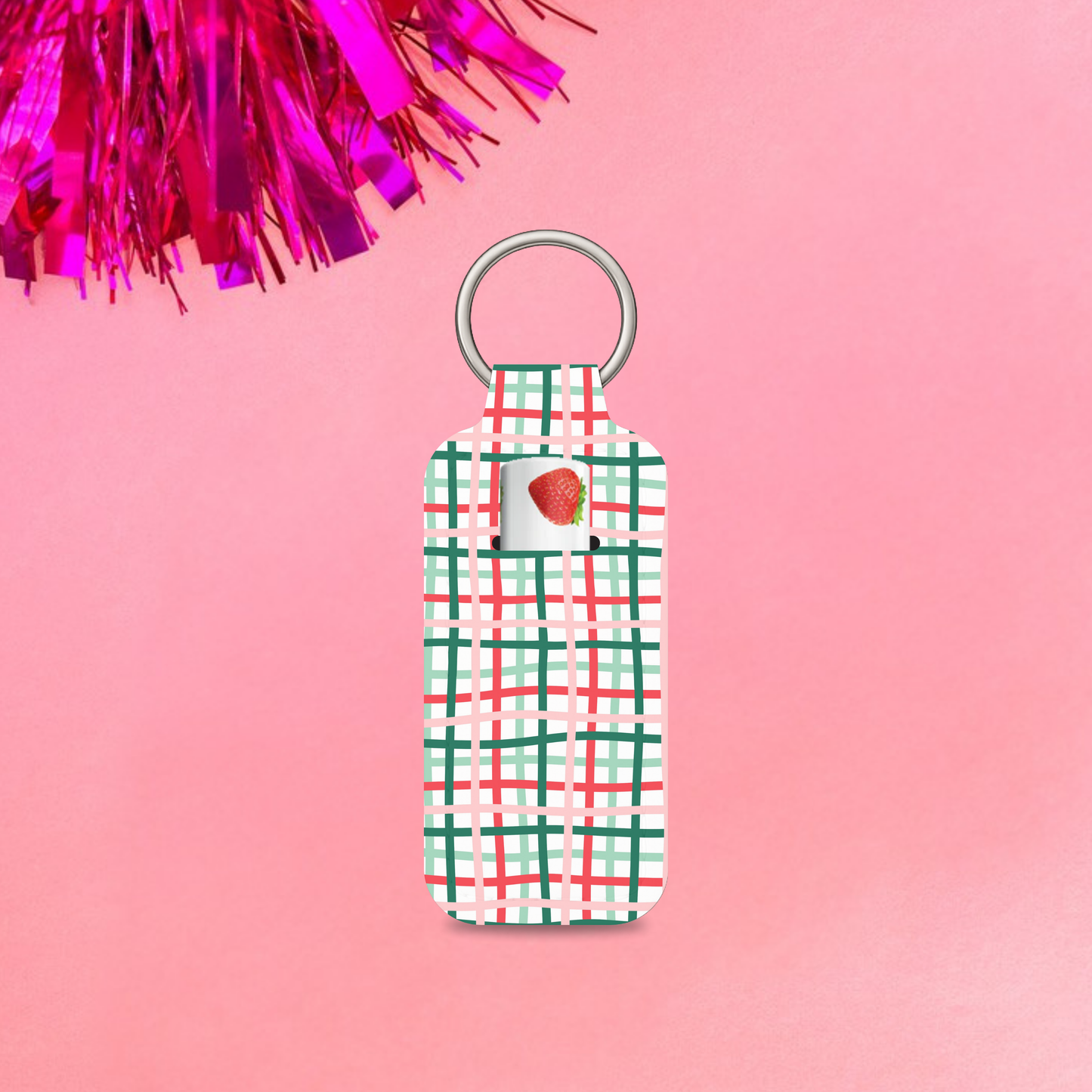 Holiday Plaid Chapstick Holder Keychain