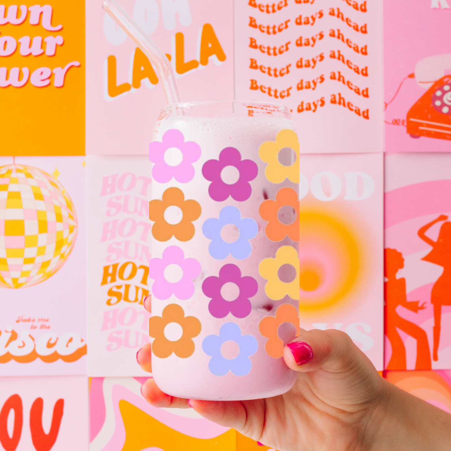 Colorful Daisies Can Glass—16 oz.