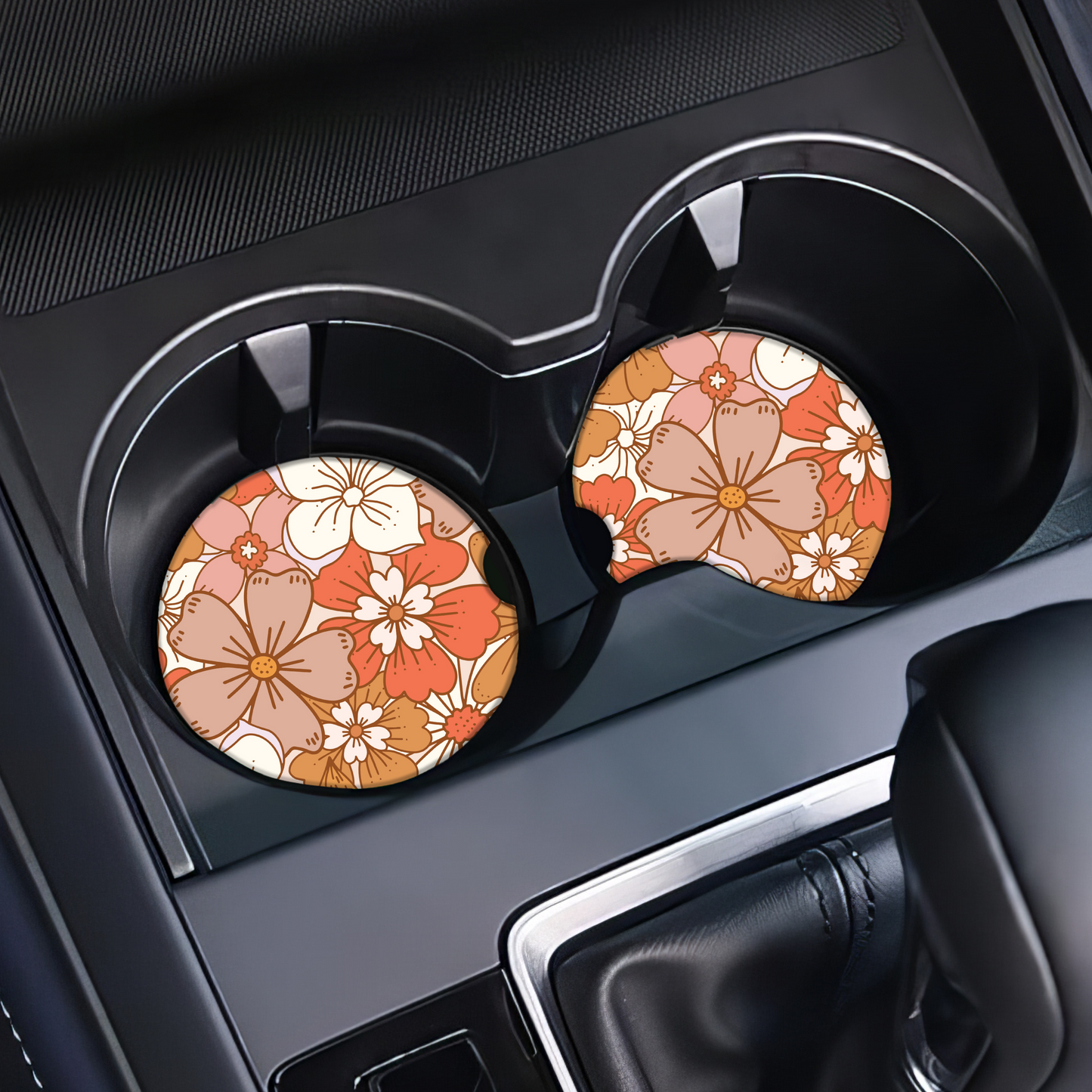 Groovy Fall Florals Car Coasters (Set of Two)