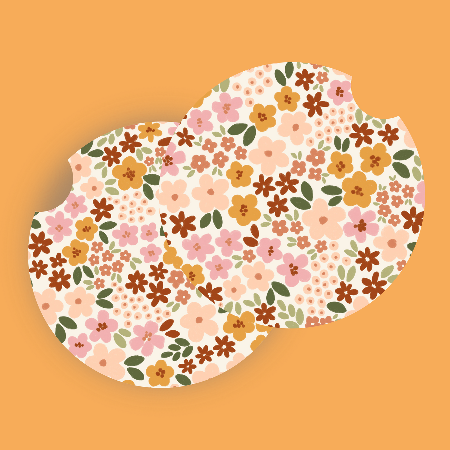 Doodle Fall Florals Car Coasters (Set of Two)