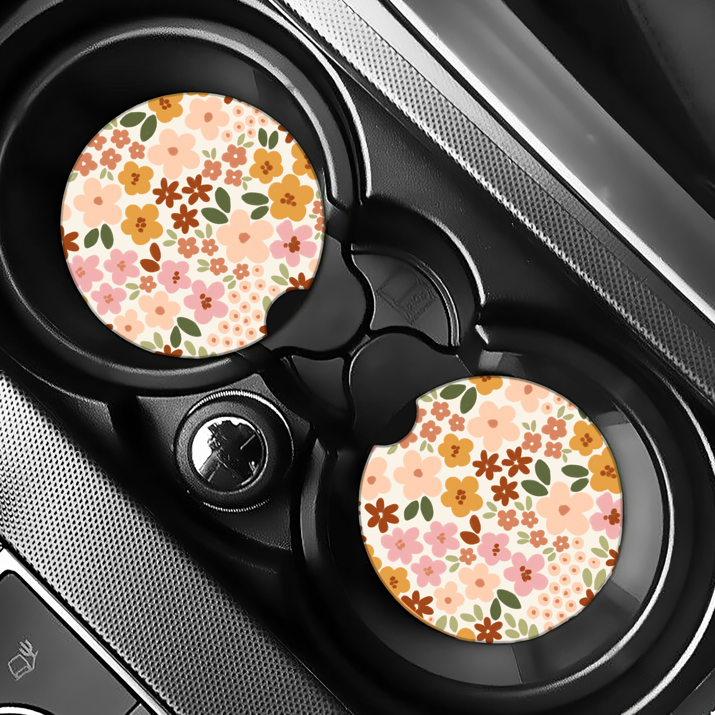 Doodle Fall Florals Car Coasters (Set of Two)