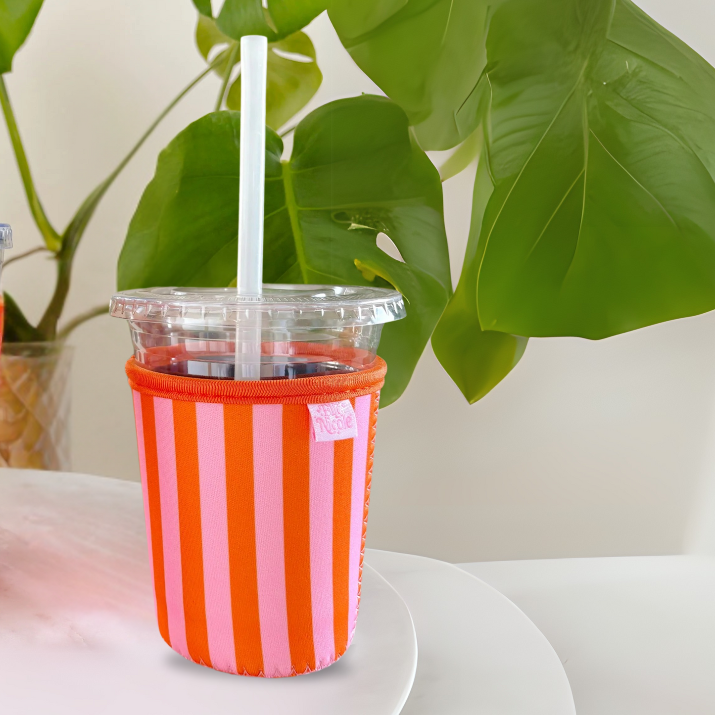 Pink and Orange Striped Cup Cover Koozie