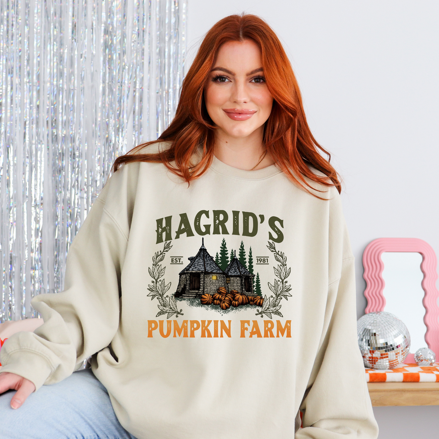 Pumpkin Farm Crewneck Sweatshirt—Sand