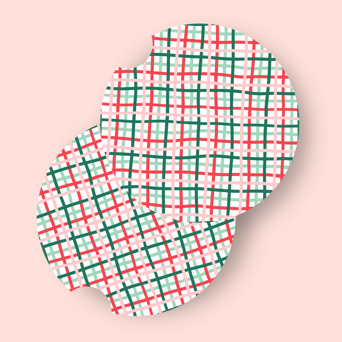 Holiday Plaid Car Coasters (Set of Two)
