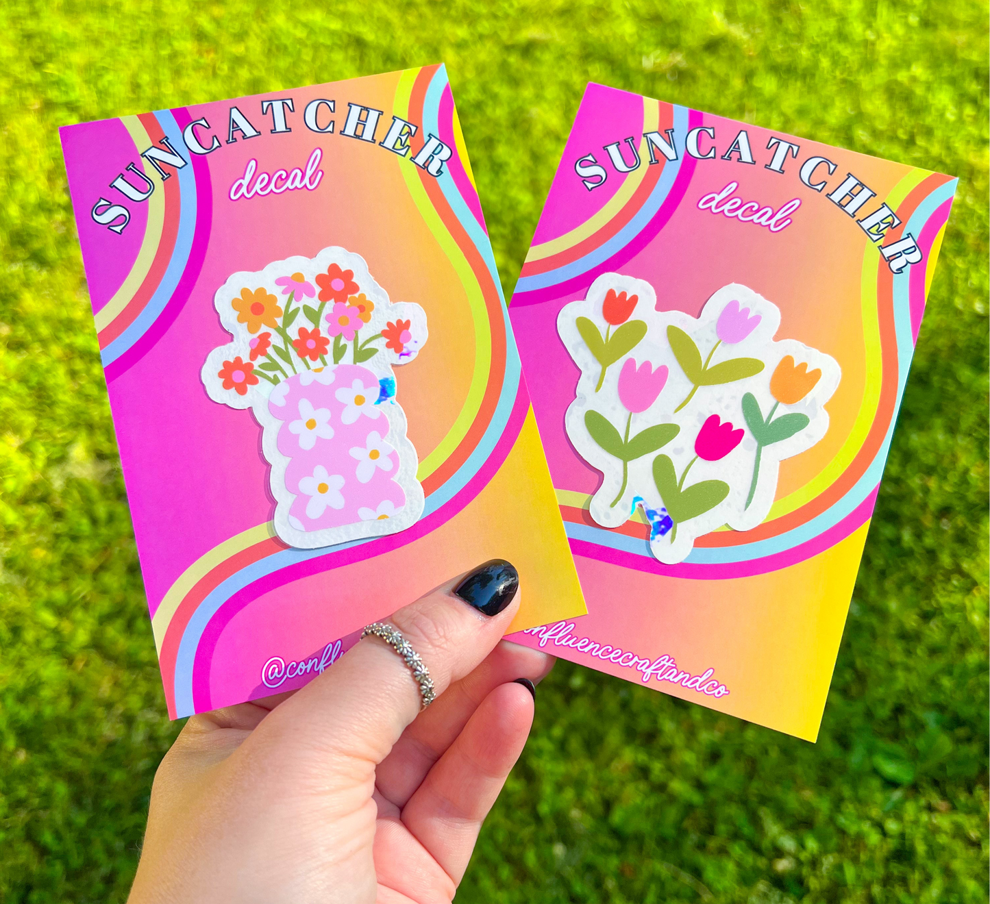 Happy Vase of Flowers Suncatcher 3" Decal