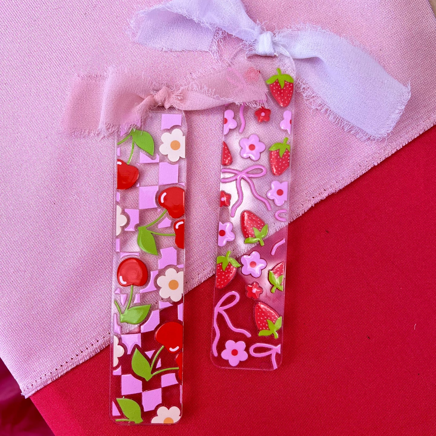 Strawberry Bows Acrylic Bookmark