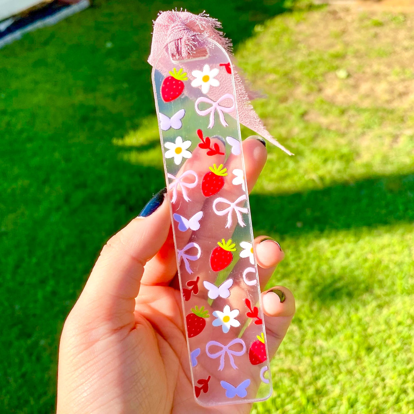 Strawberry Bows Acrylic Bookmark