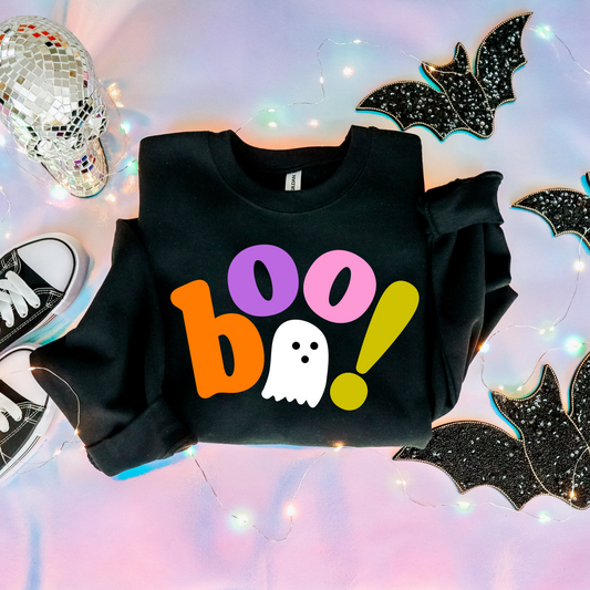 Boo! Colorful Crewneck Sweatshirt—Black