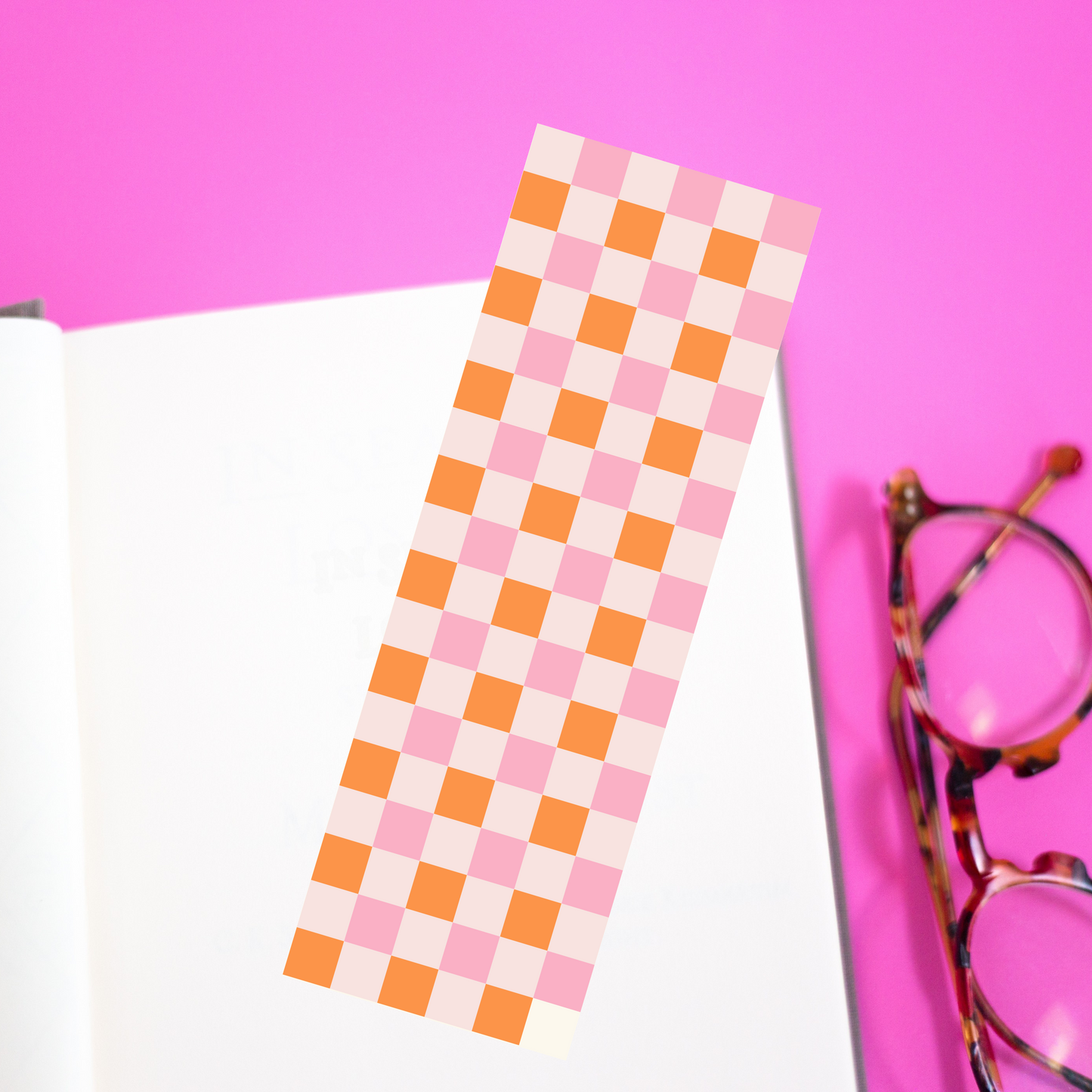 Checkered Pink and Orange Glossy Bookmark