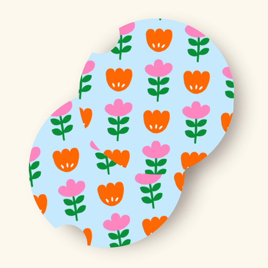 Summer Tulips Car Coasters (Set of Two)