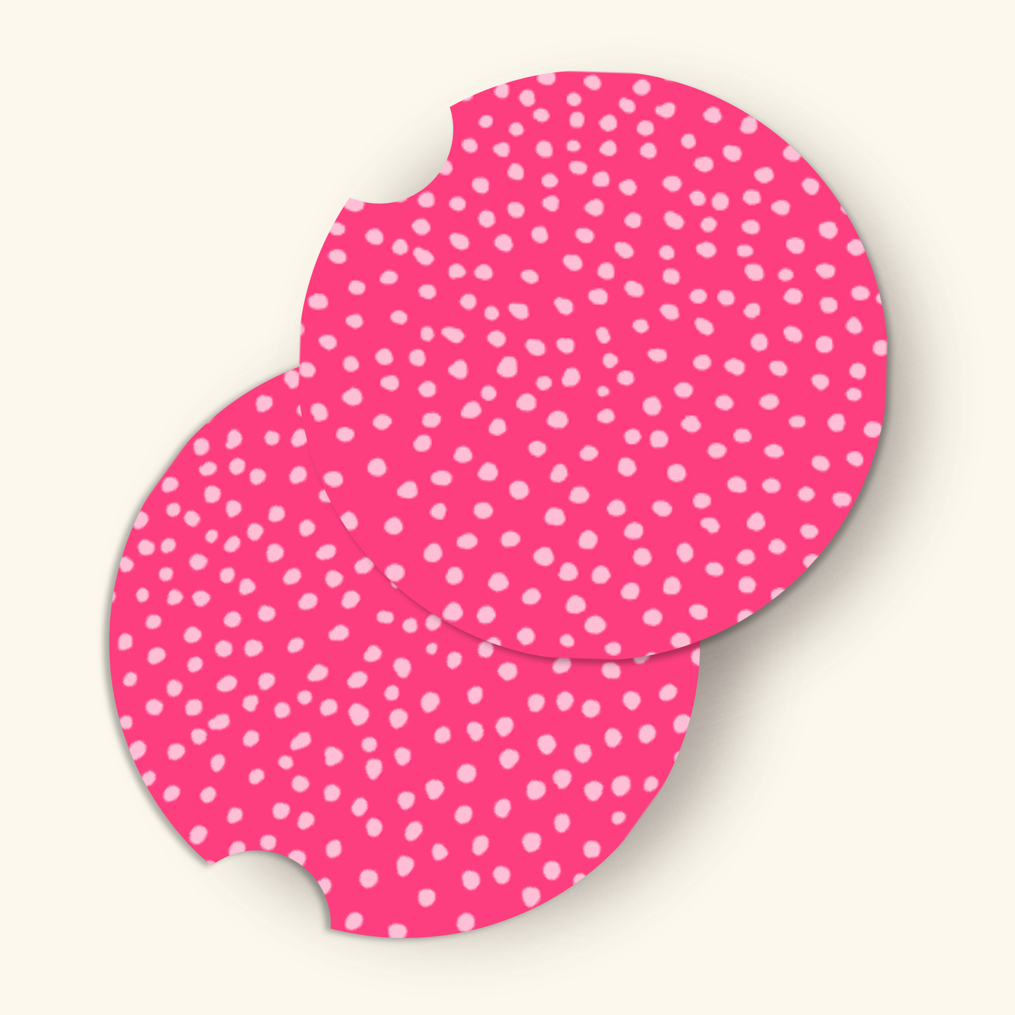 Pink Polka Dot Car Coasters (Set of Two)