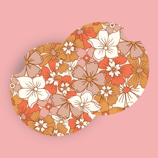 Groovy Fall Florals Car Coasters (Set of Two)