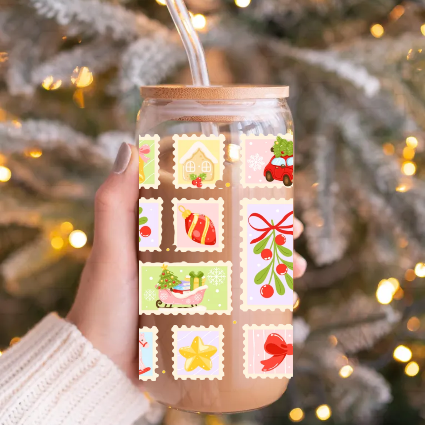 Christmas Stamps Can Glass—16 oz.