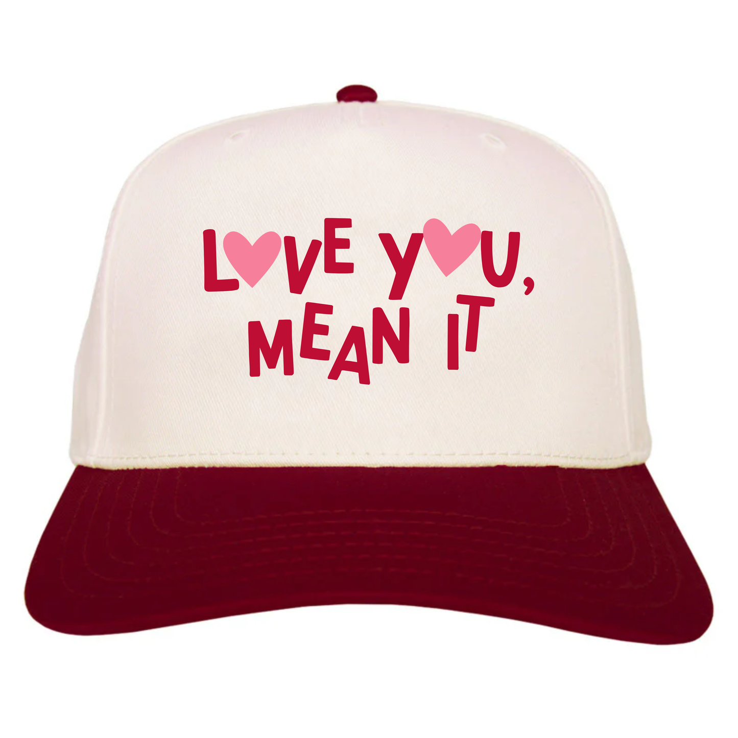 LOVE YOU, MEAN IT Vintage Two-Tone Embroidered Hat—Maroon