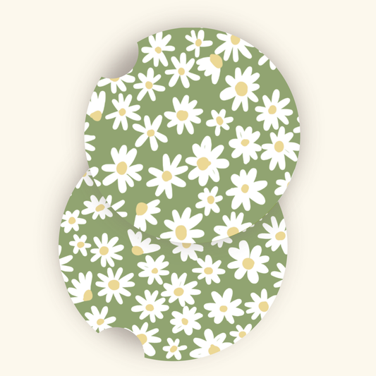 Sage Daisies Car Coasters (Set of Two)