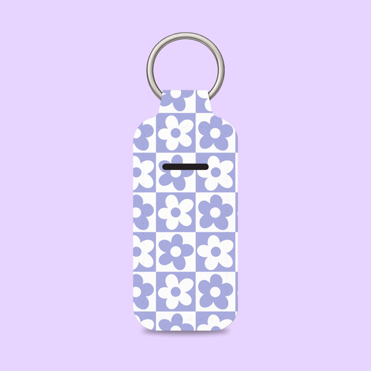 Purple Checker Daisies Chapstick Holder Keychain