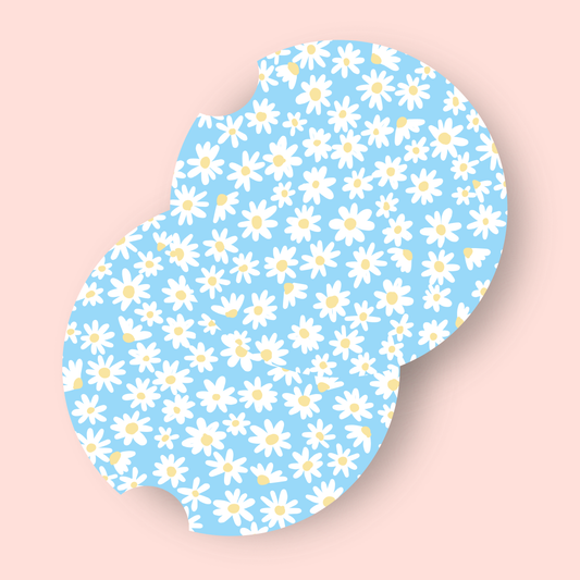 Baby Blue Daisies Car Coasters (Set of Two)