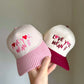 LOVE YOU, MEAN IT Vintage Two-Tone Embroidered Hat—Pink Stripe