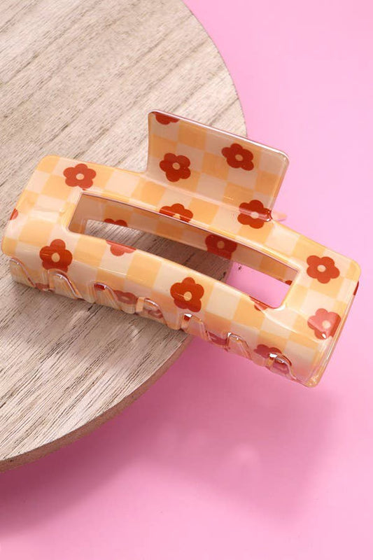 Checkered Daisy Hair Claw Clip