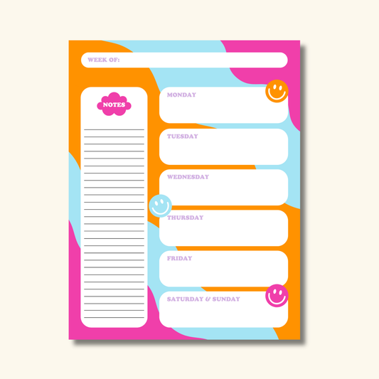 8.5" x 11" Happy Week Agenda & To-Do Notepad
