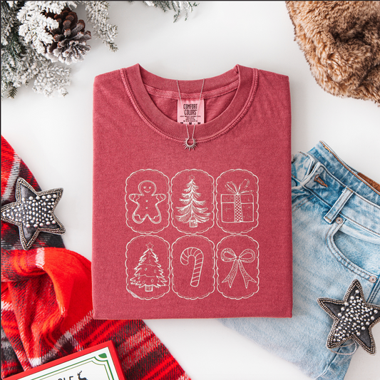 Holiday Doodles Comfort Colors Tee—Chili